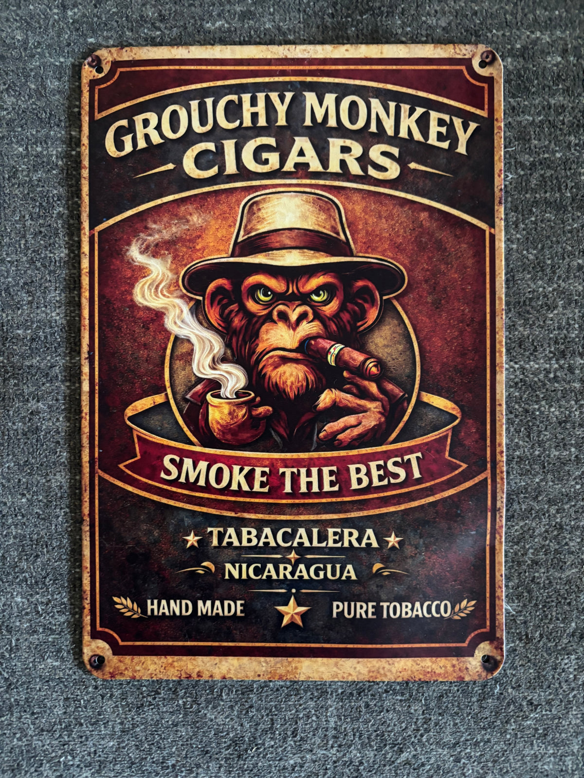 Grouchy Monkey Tin Sign